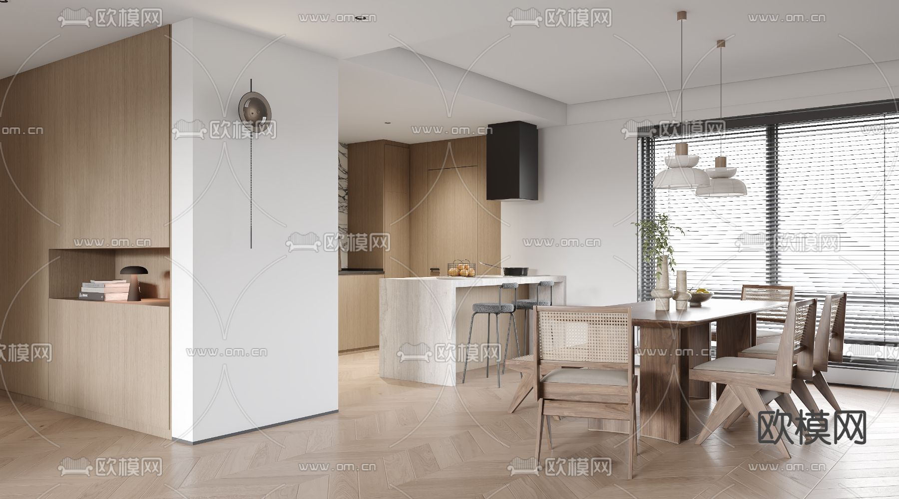 奶油风客餐厅3d模型下载（渲染图3）