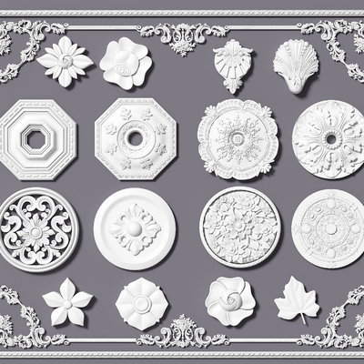  雕花 灯盘 角花su模型 