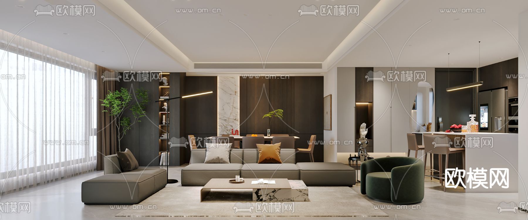 现代客餐厅3d模型下载（渲染图1）