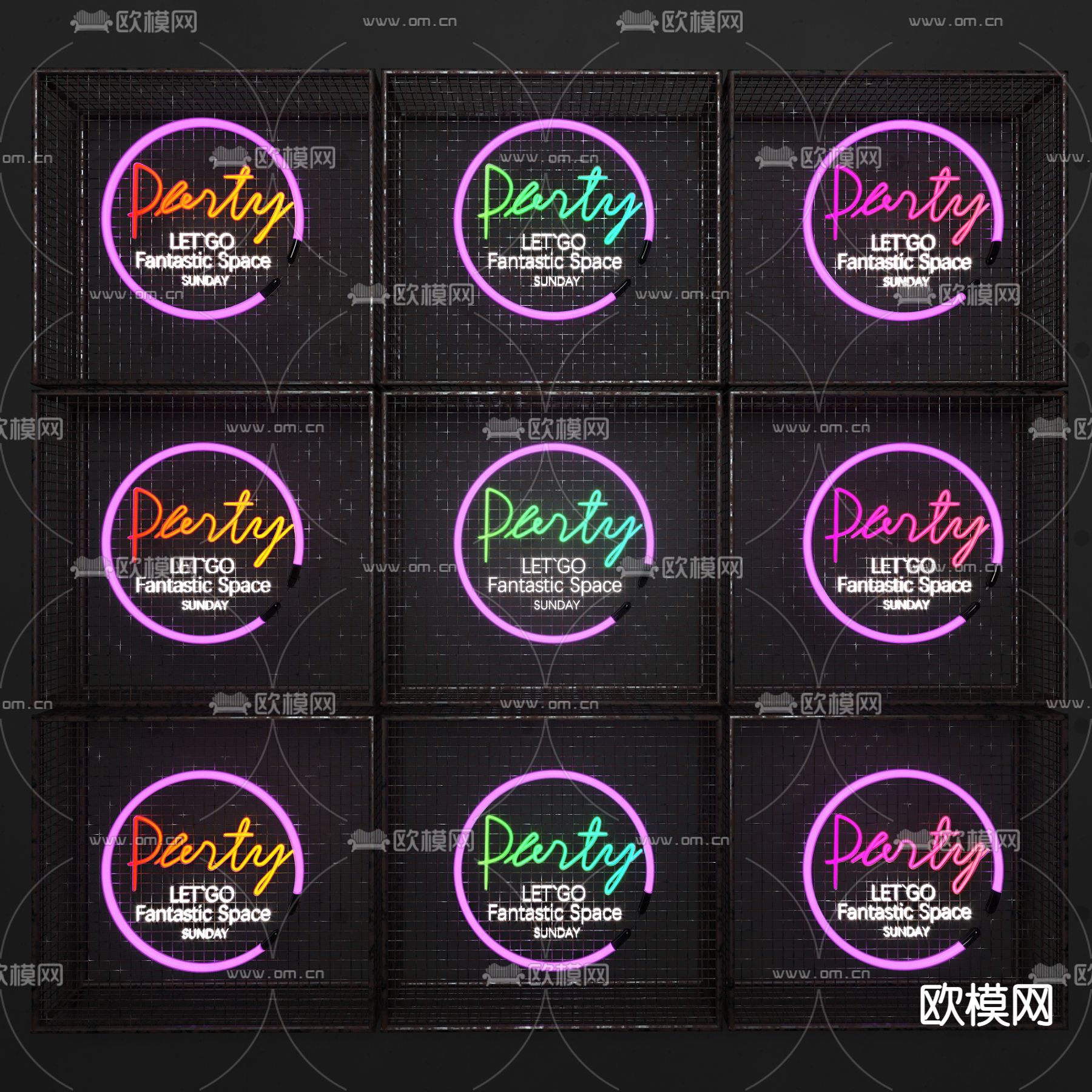 霓虹灯字 英文字 发光字su模型下载（渲染图1）