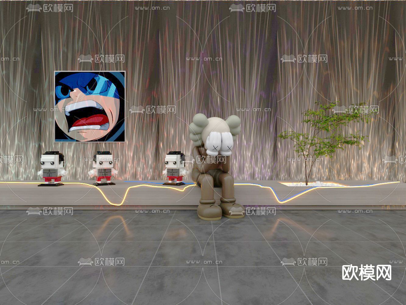 现代水波洗墙灯su模型下载（渲染图1）