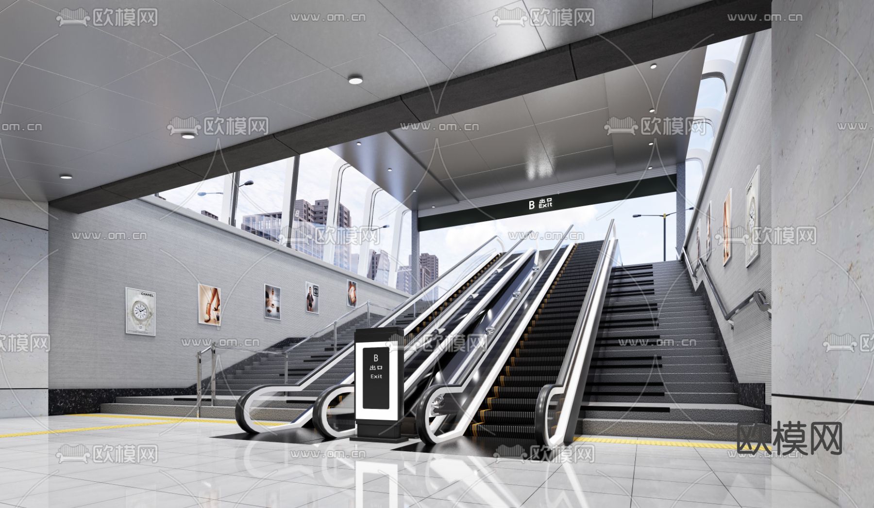现代地铁站 扶梯su模型下载（渲染图1）