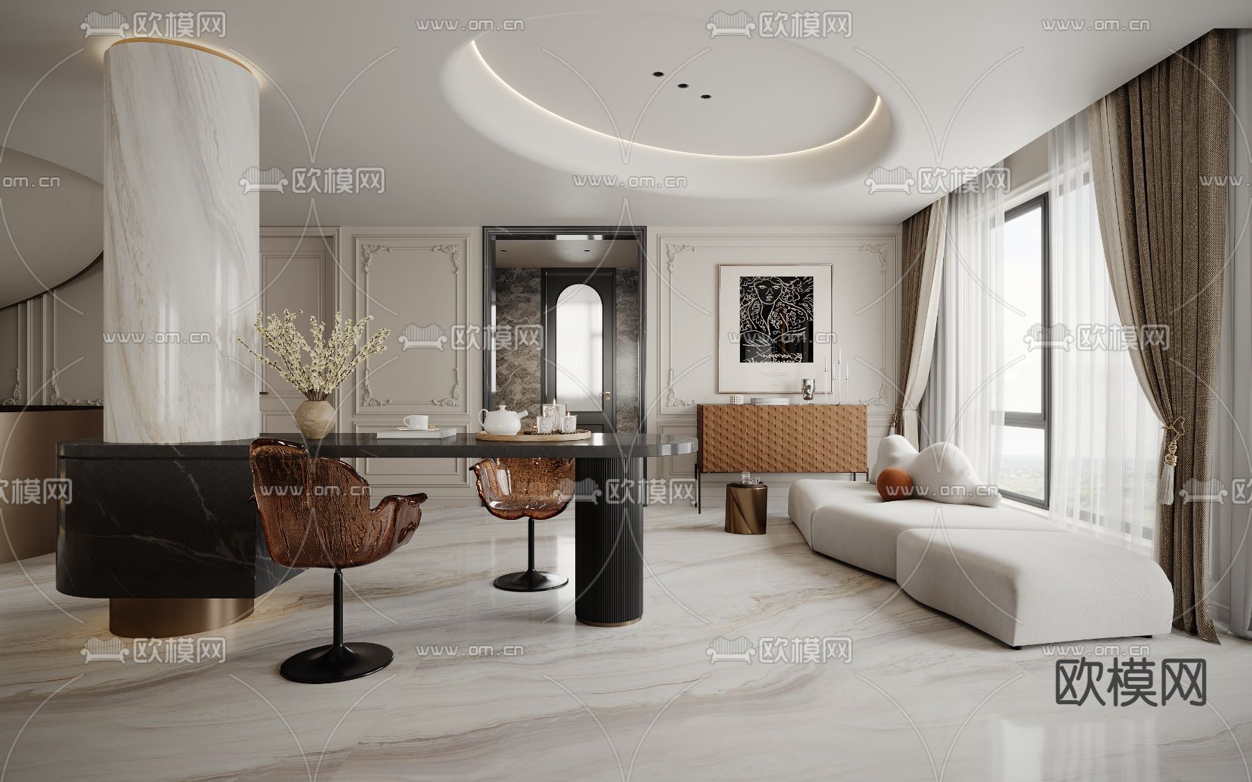 法式别墅客厅 别墅大堂3d模型下载（渲染图5）