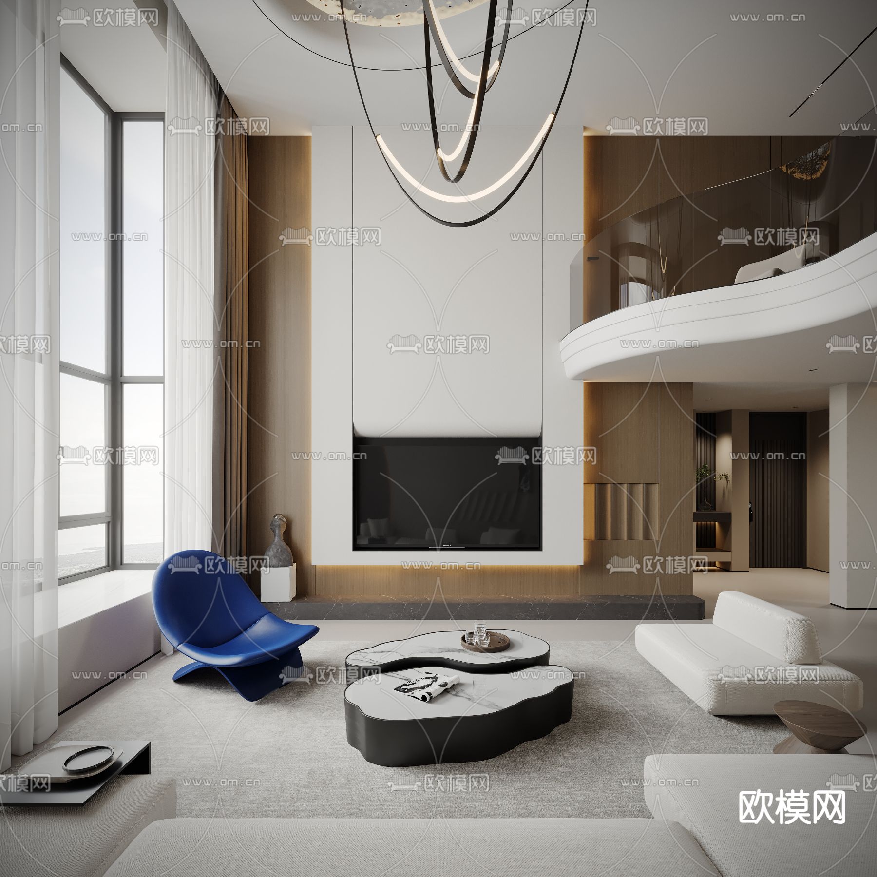 别墅客厅 别墅大堂3d模型下载（渲染图3）