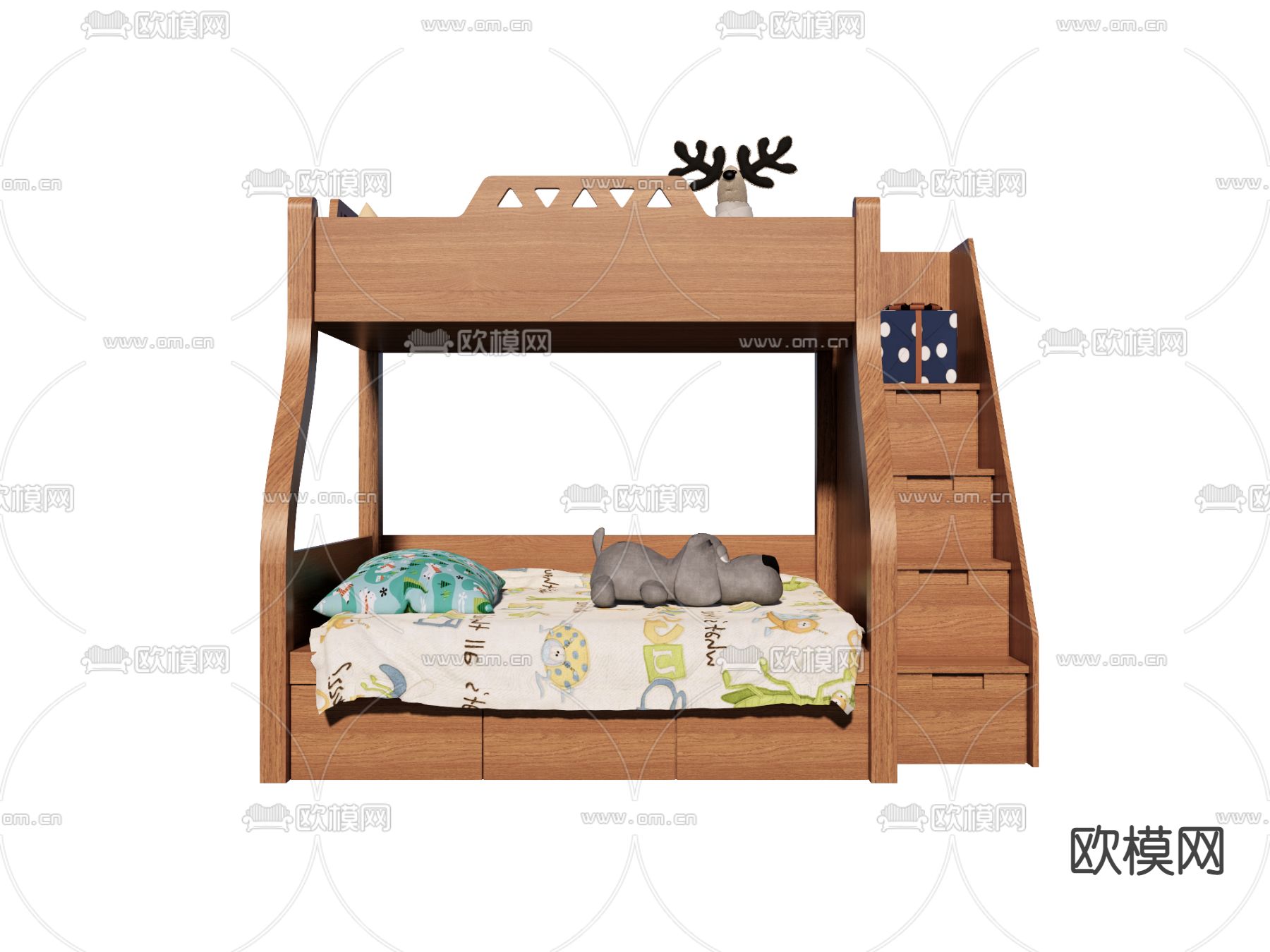 北欧上下床 儿童床su模型下载（渲染图2）