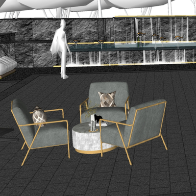  户外椅su模型 