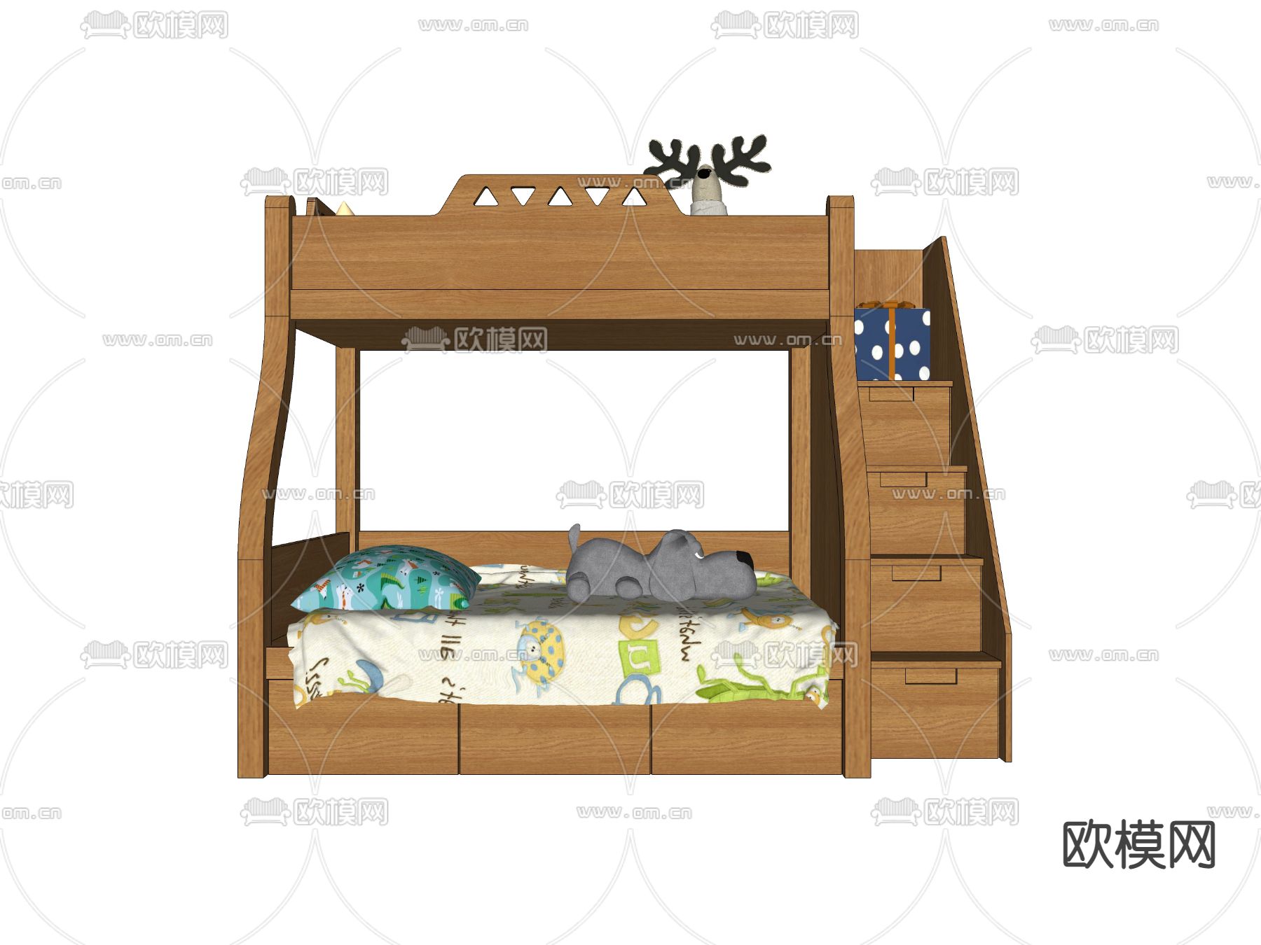 北欧上下床 儿童床su模型下载（渲染图4）