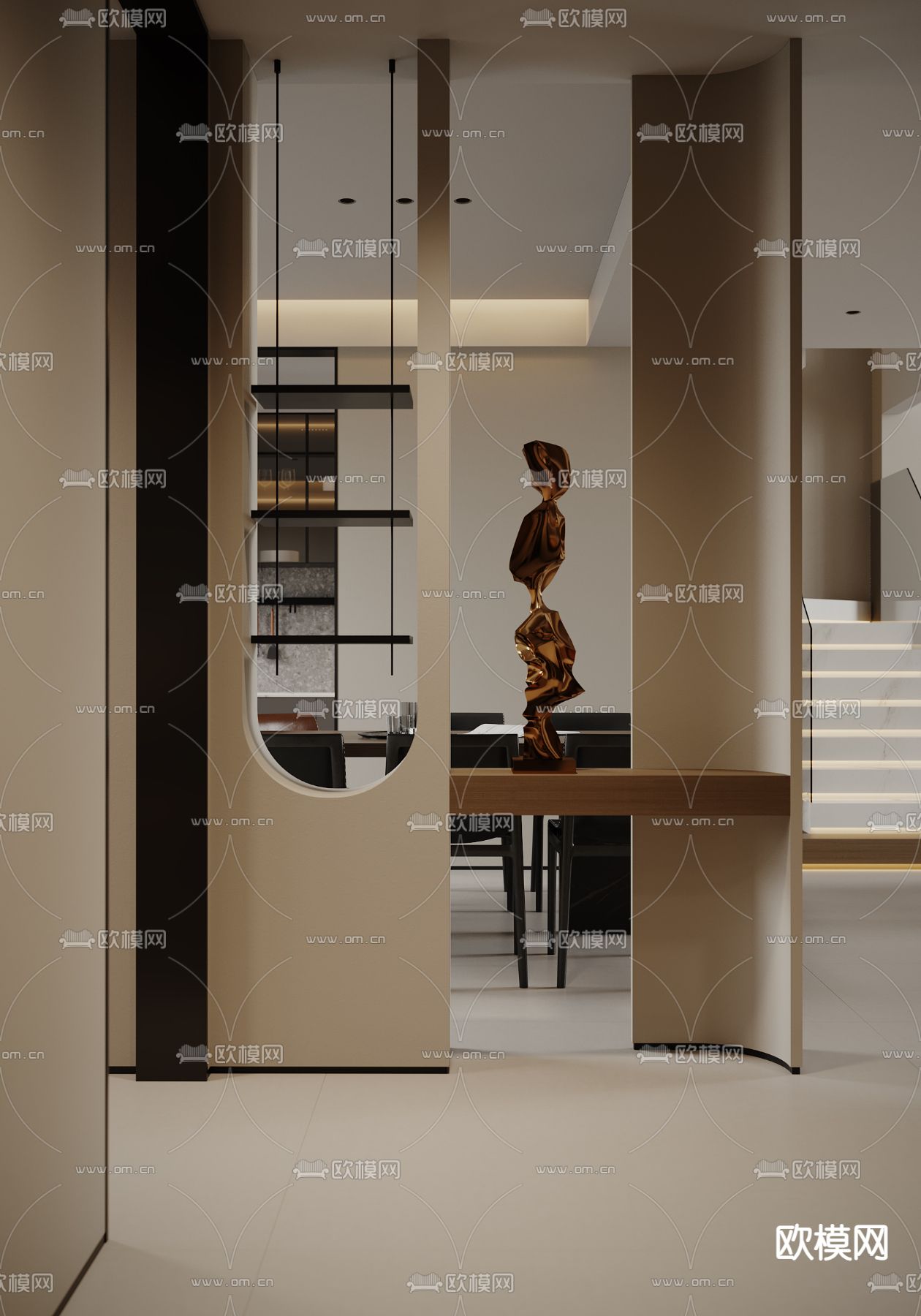 别墅客厅 别墅大堂3d模型下载（渲染图6）