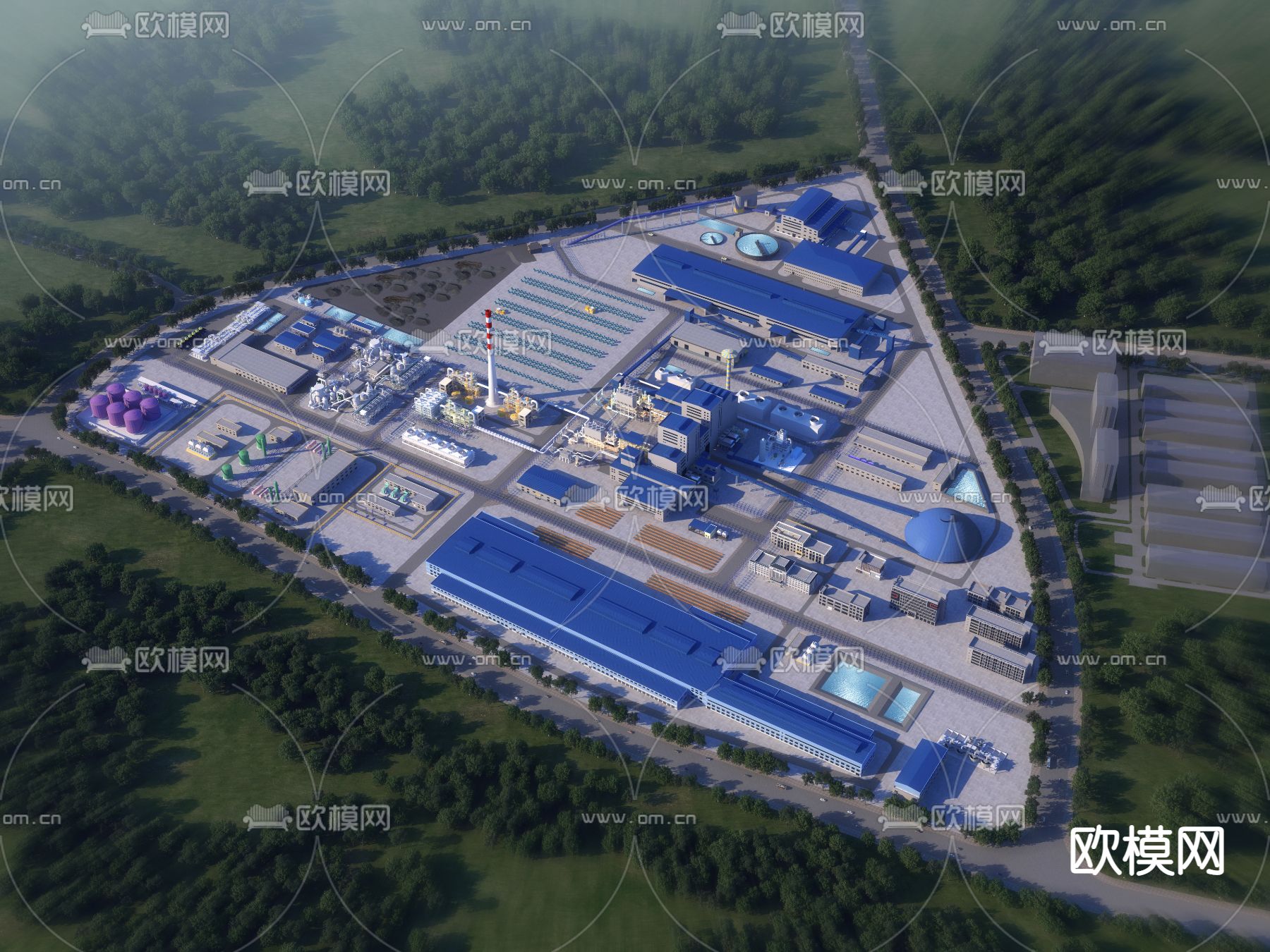 工业风厂房鸟瞰3d模型下载