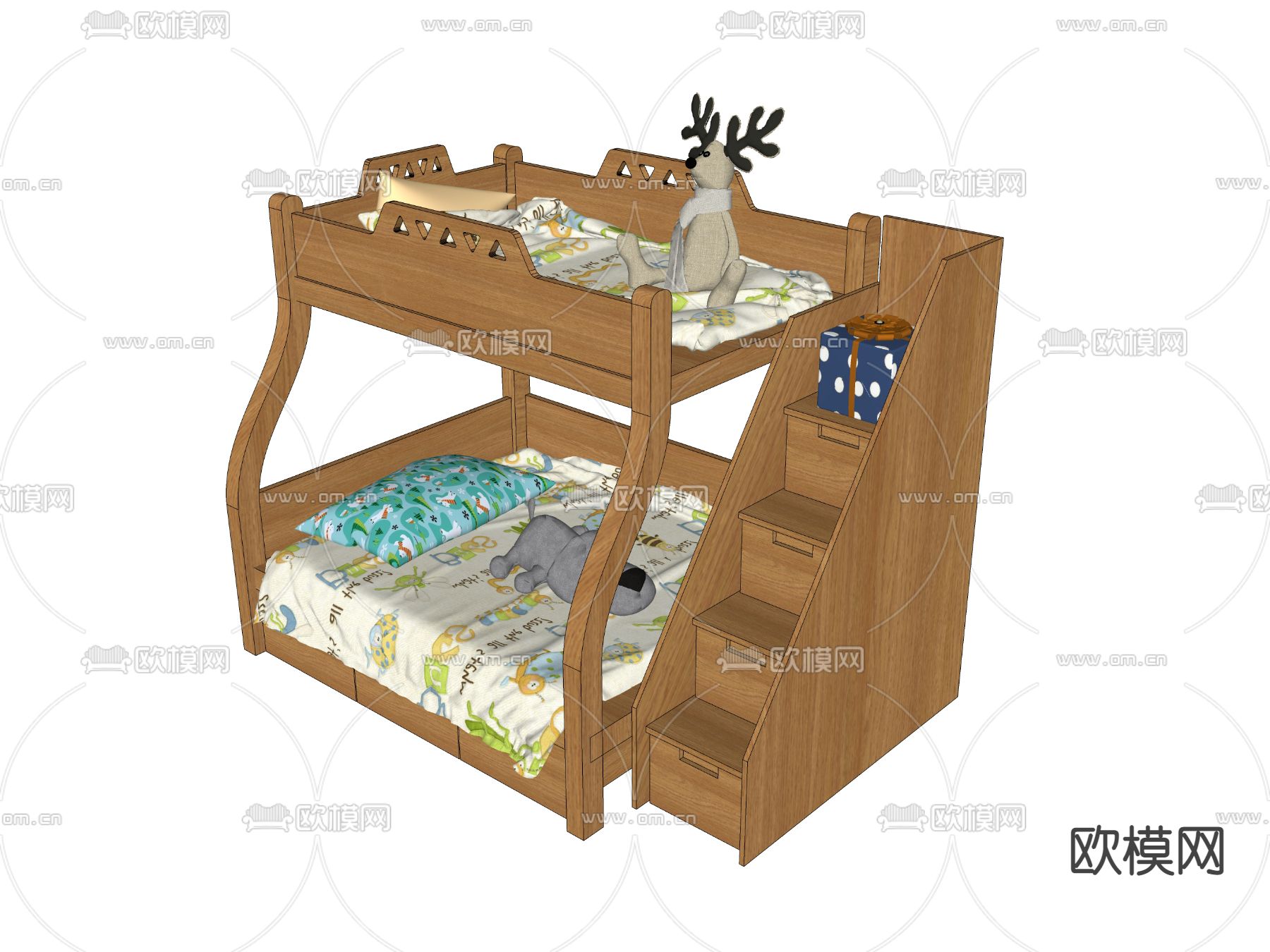 北欧上下床 儿童床su模型下载（渲染图3）