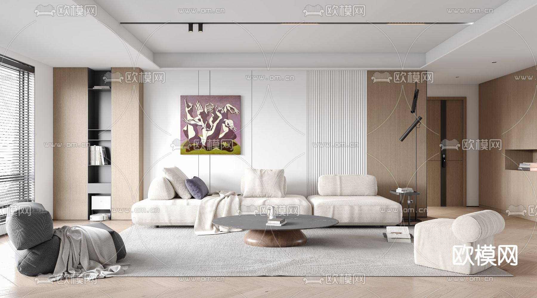 奶油风客餐厅3d模型下载（渲染图2）