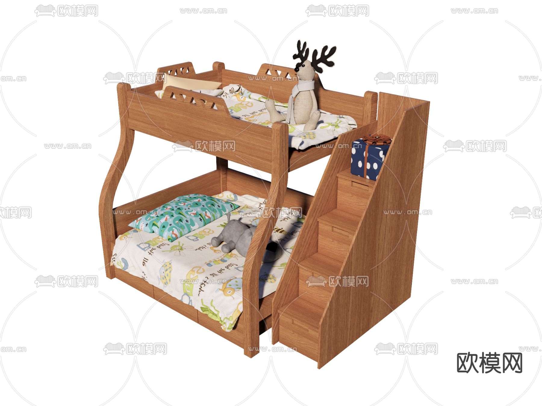 北欧上下床 儿童床su模型下载（渲染图1）