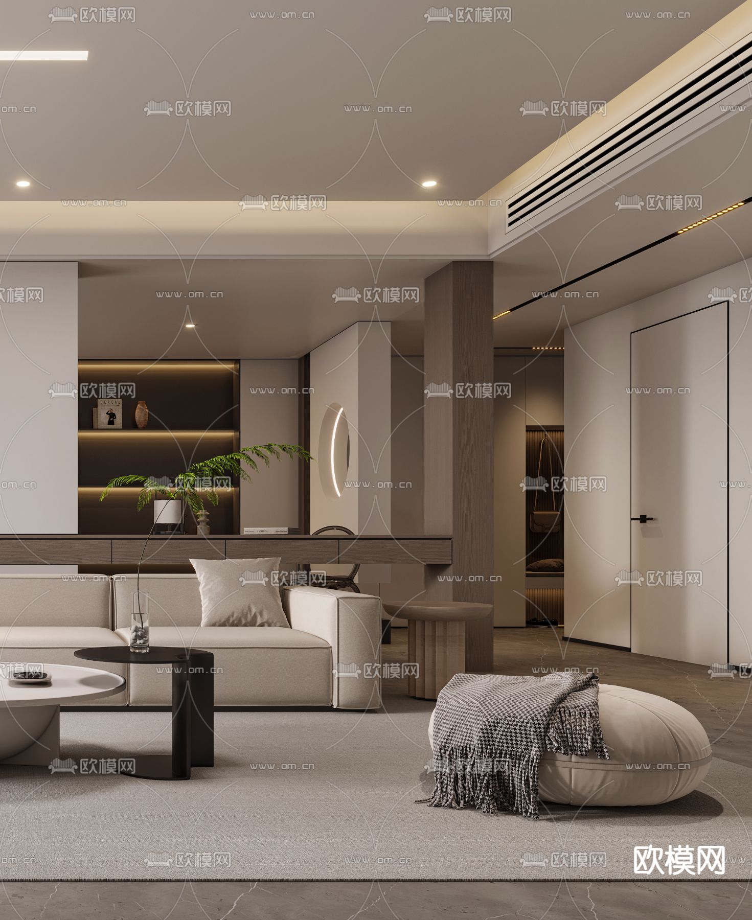 现代客厅3d模型下载（渲染图2）