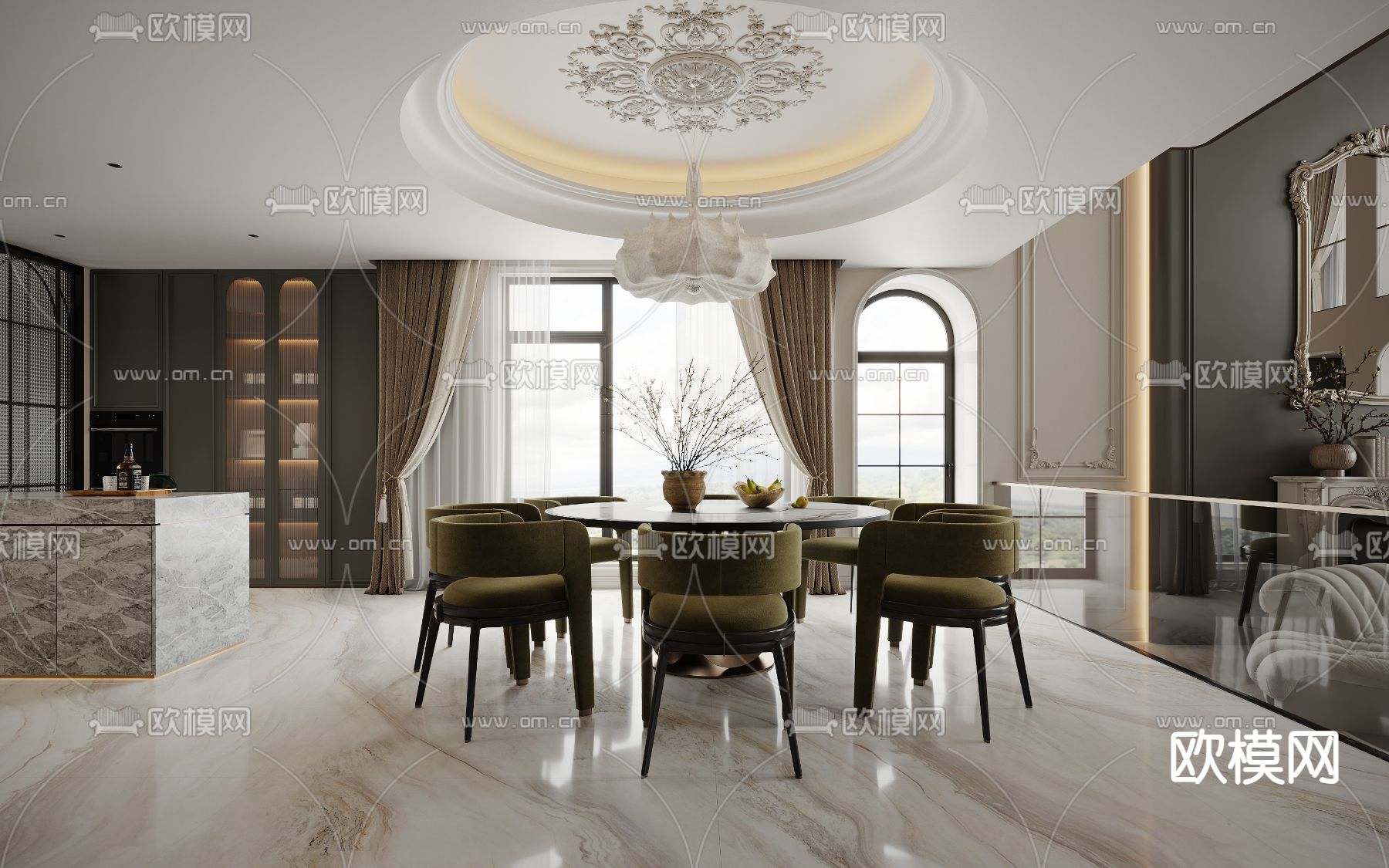 法式别墅客厅 别墅大堂3d模型下载（渲染图4）