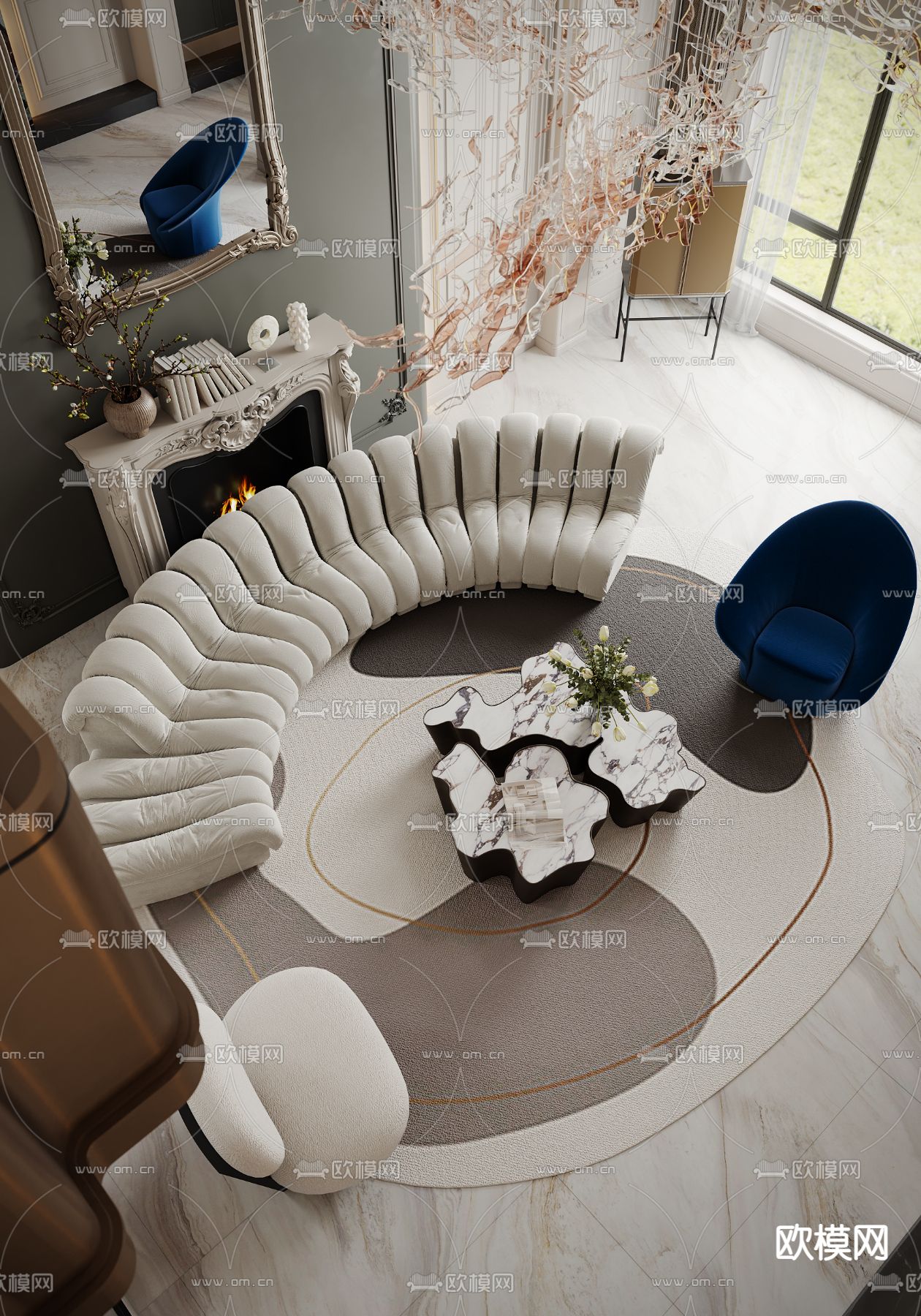 法式别墅客厅 别墅大堂3d模型下载（渲染图6）