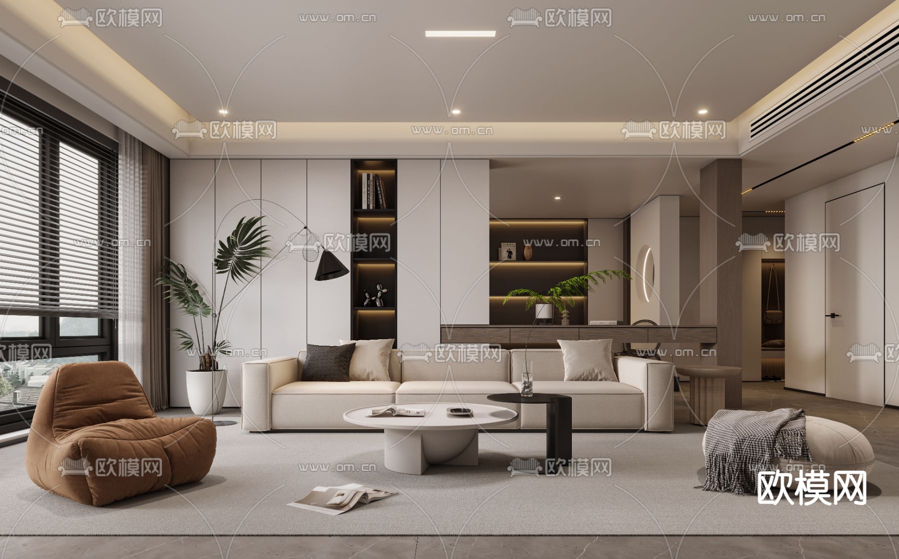 现代客厅3d模型下载（渲染图1）