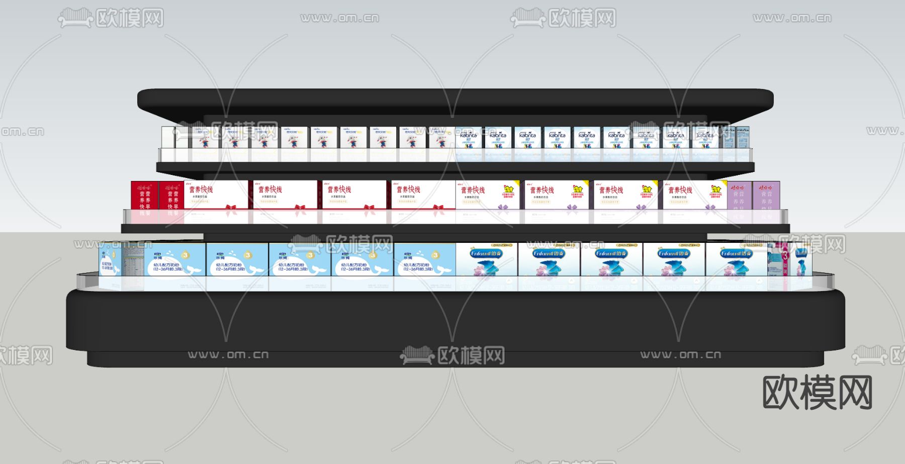 现代商超冷风柜货架su模型下载（渲染图1）