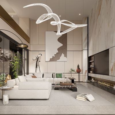  现代别墅客厅su模型 