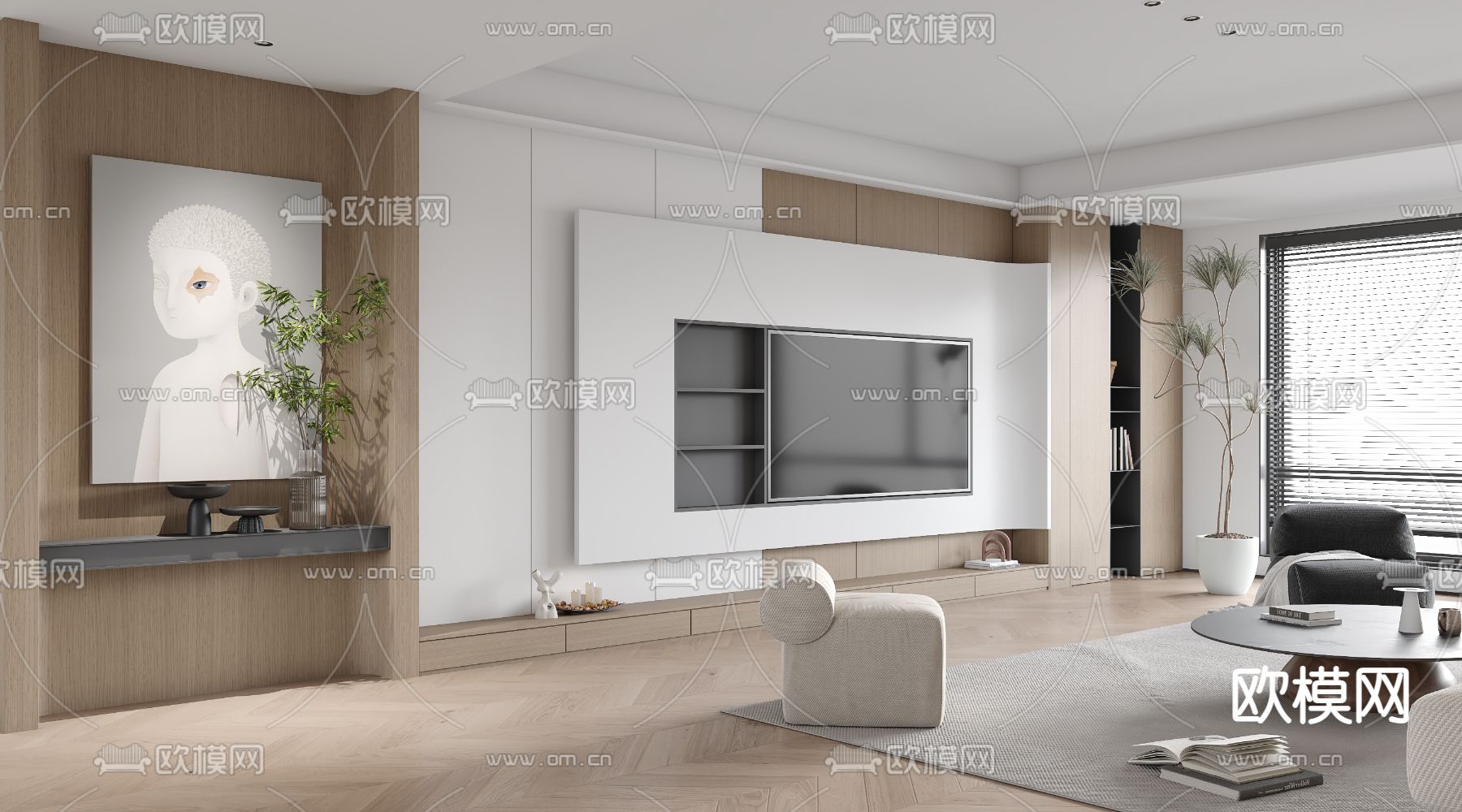 奶油风客餐厅3d模型下载（渲染图6）