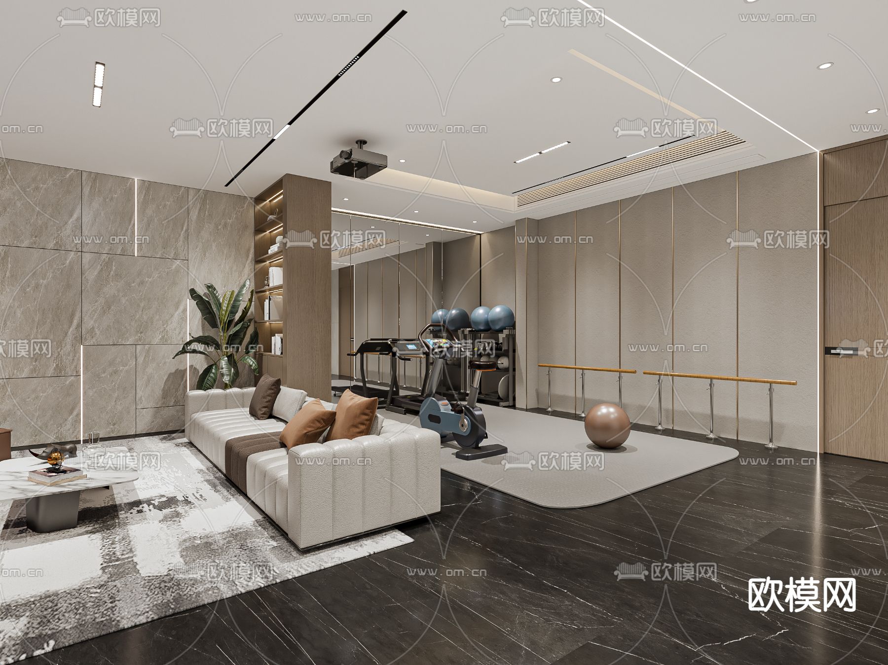 别墅地下室 影音区 健身区3d模型下载（渲染图3）