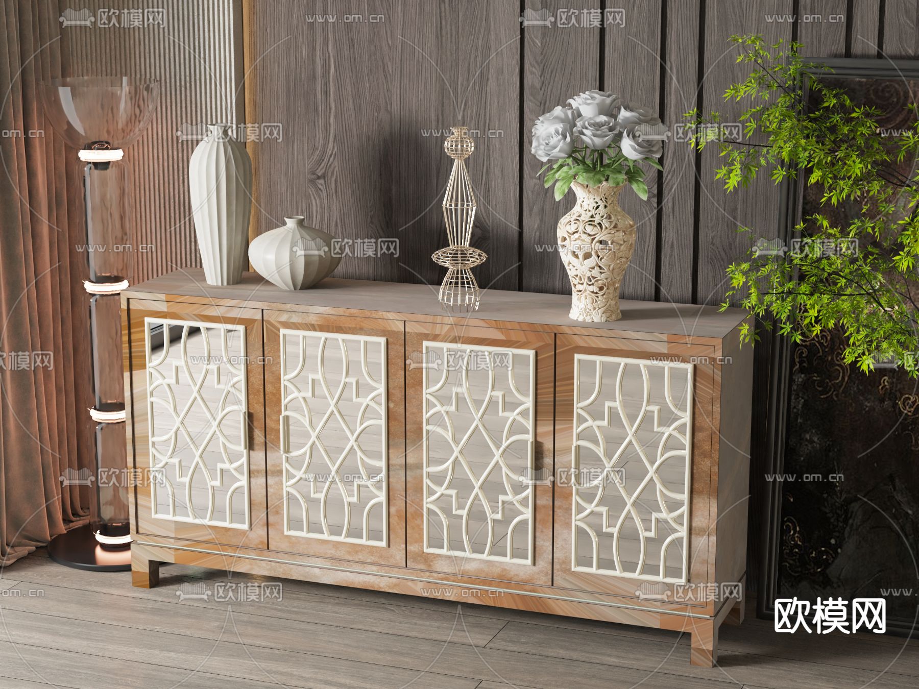 简欧边柜 玄关柜 端景柜3d模型下载