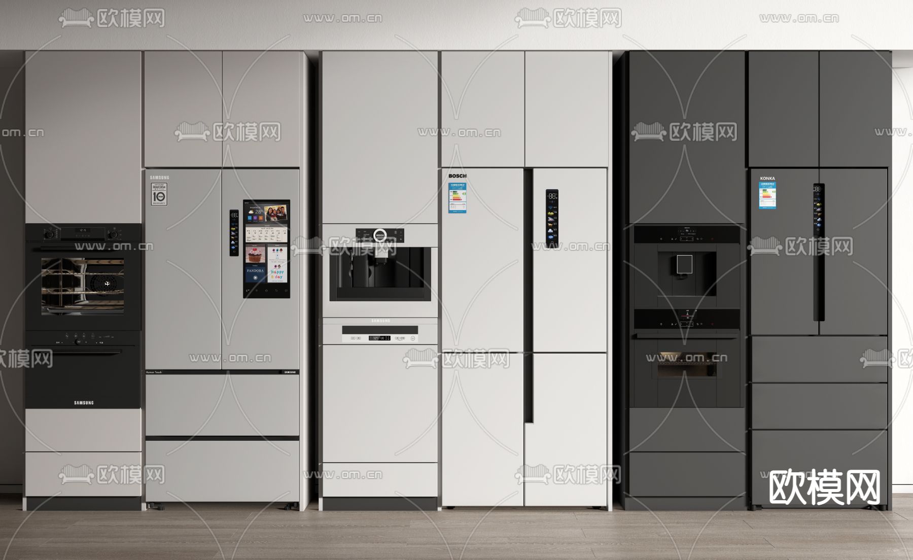 双开门冰箱 烤箱 咖啡机3d模型下载