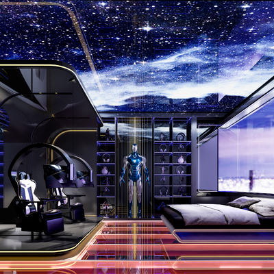  电竞酒店客房su模型 