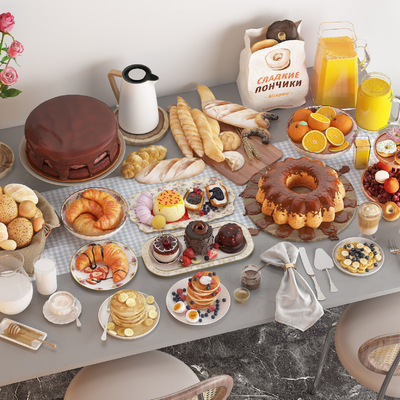  面包 蛋糕 食物 鸡蛋 牛奶su模型 