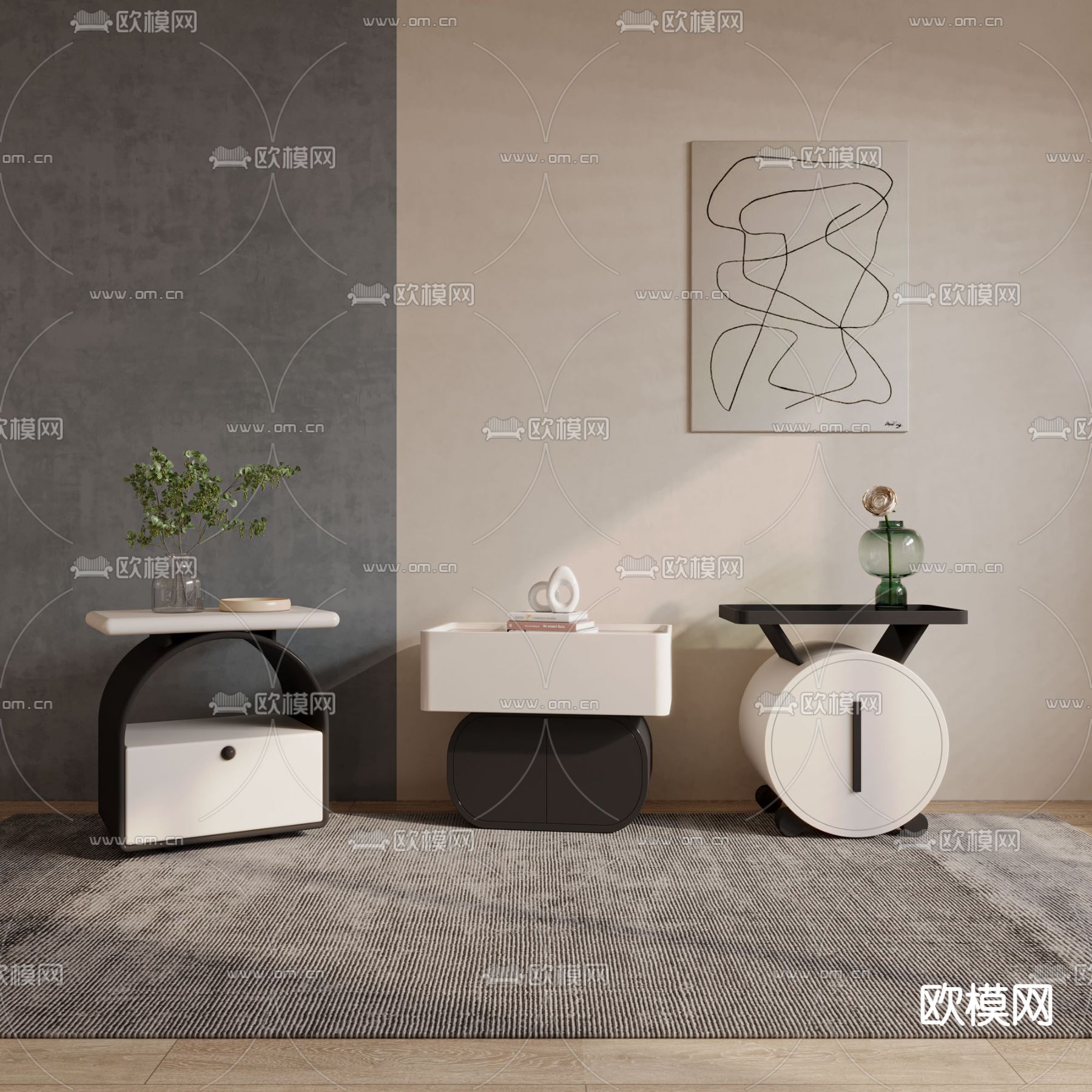 奶油风床头柜3d模型下载