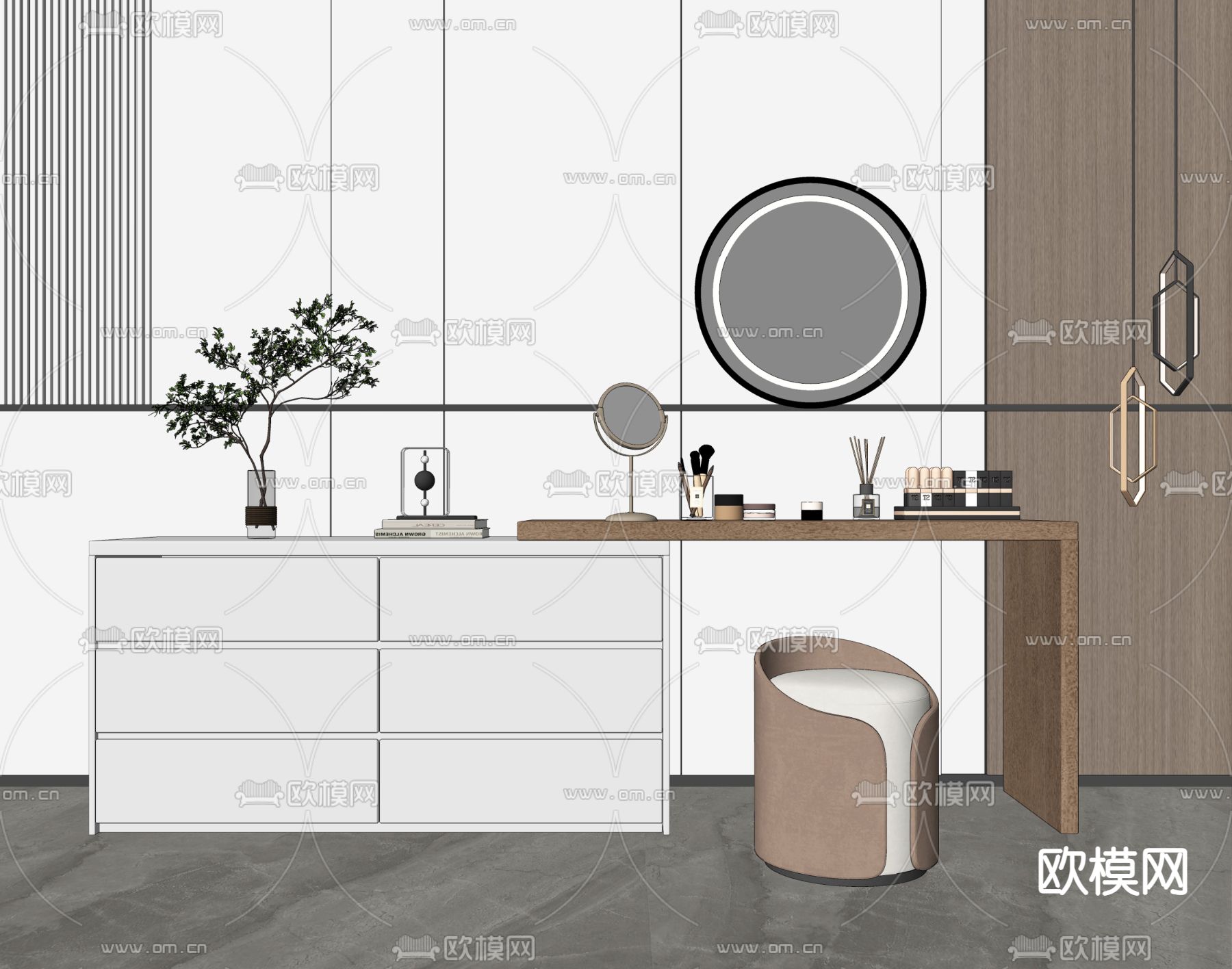 现代梳妆台su模型下载（渲染图2）