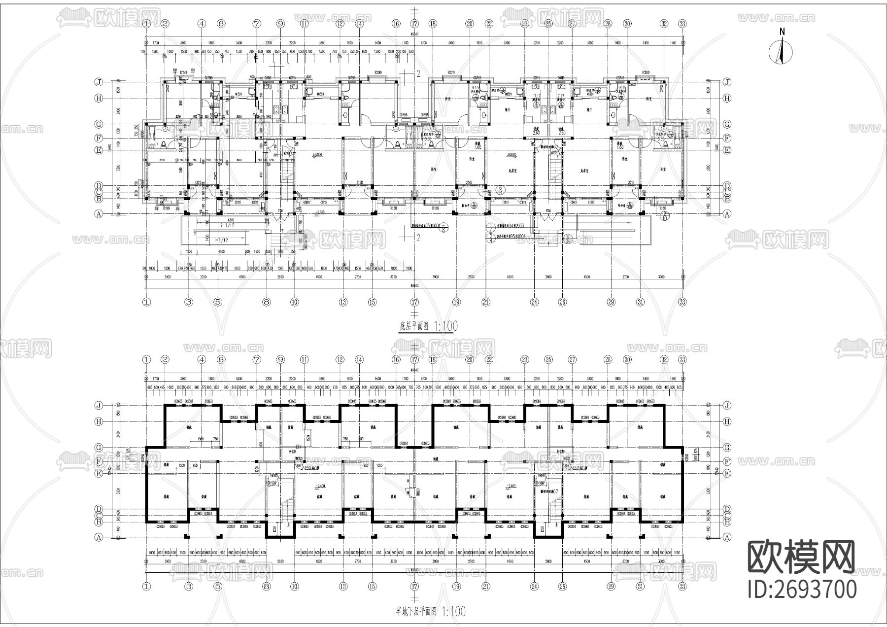 六层坡屋顶全套建筑CAD施工图下载（渲染图1）