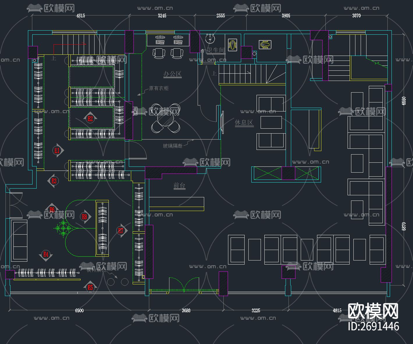 精品婚纱店影楼cad施工图下载（渲染图3）
