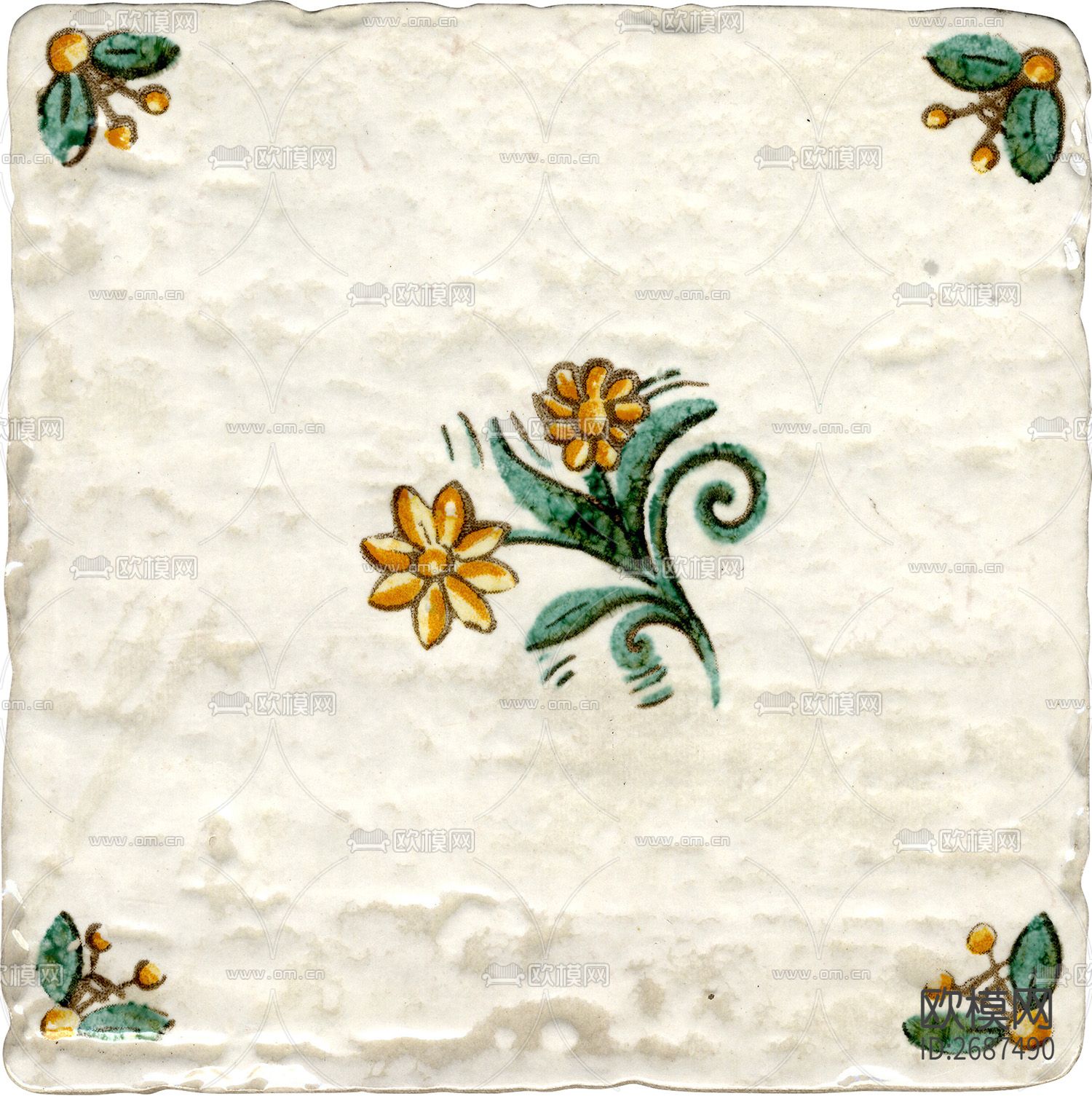 仿古花纹田园彩绘地砖下载
