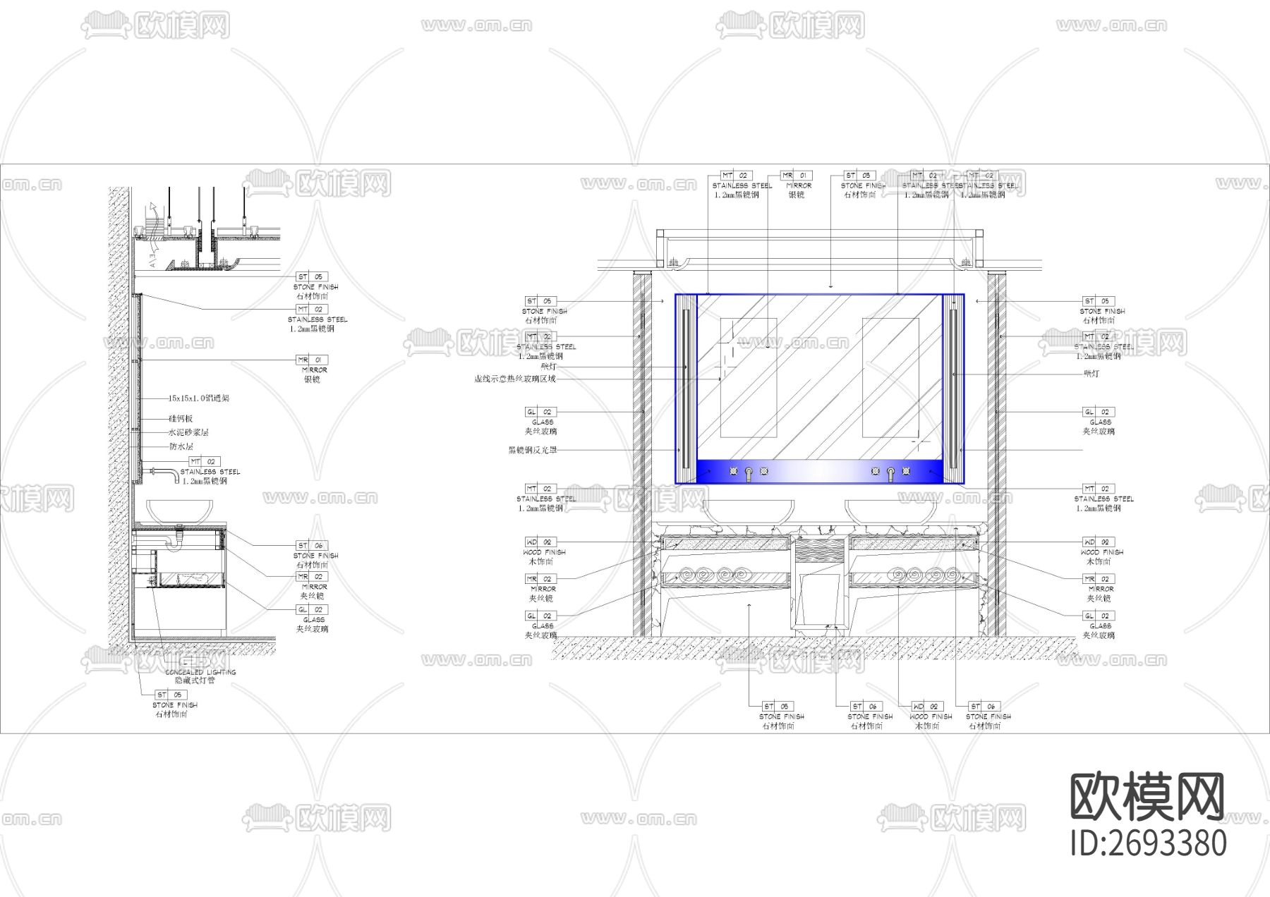 浴室柜大样图CAD施工图下载（渲染图2）