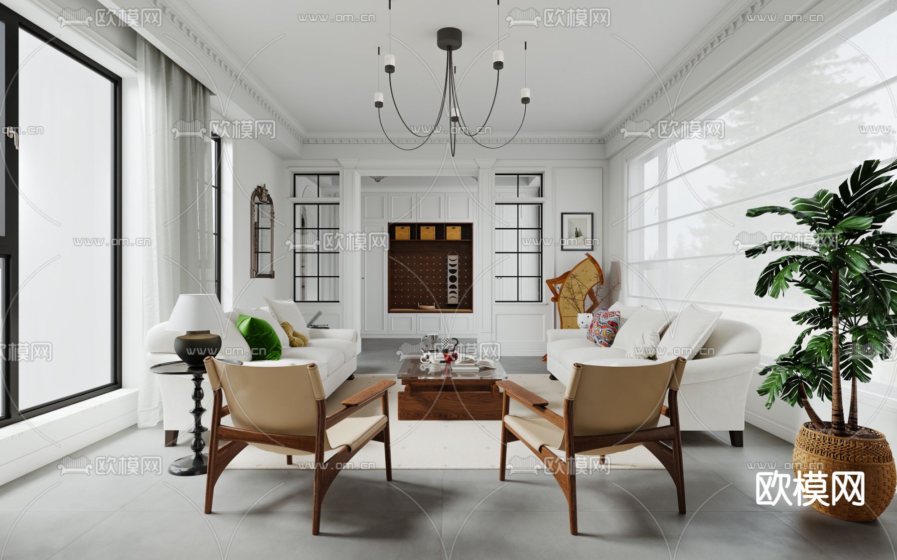 美式客厅3d模型下载（渲染图3）