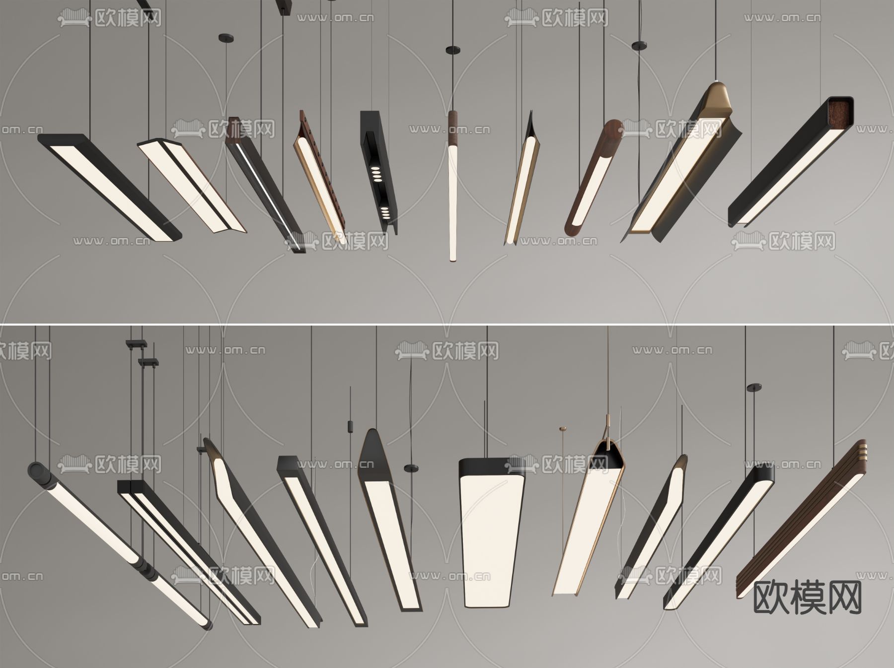 办公吊灯 长条吊灯3d模型下载