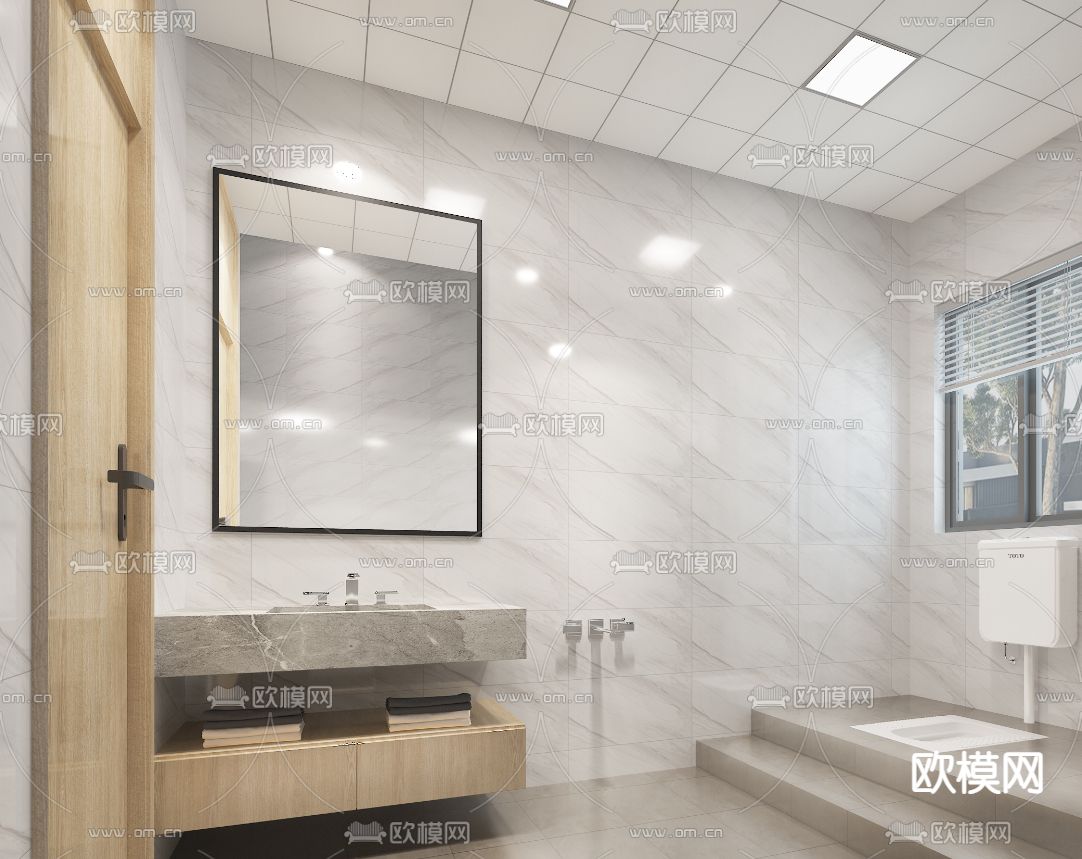 现代公共卫生间免费3d模型下载（渲染图1）