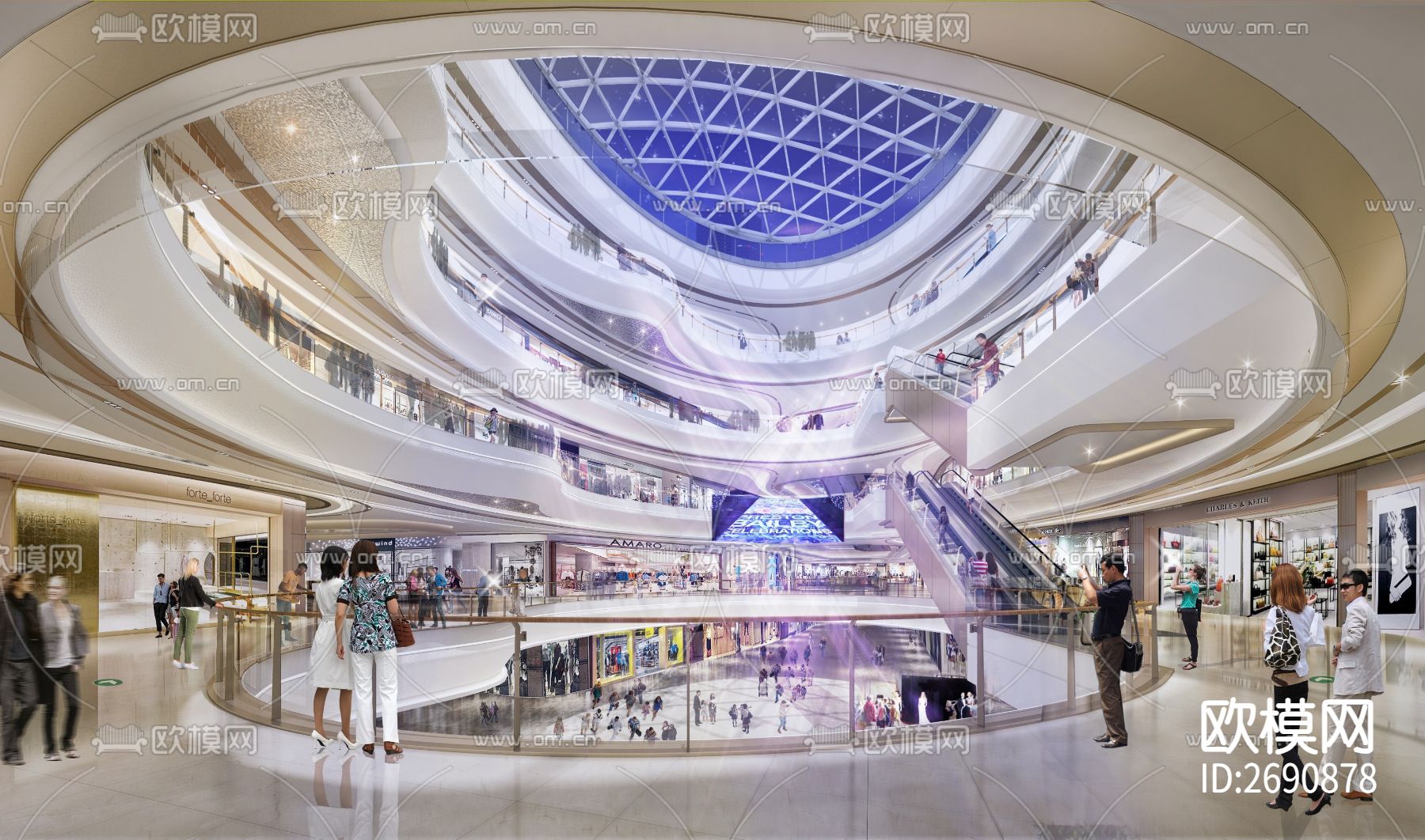 肇庆世茂广场购物中心全套cad施工图下载（渲染图6）