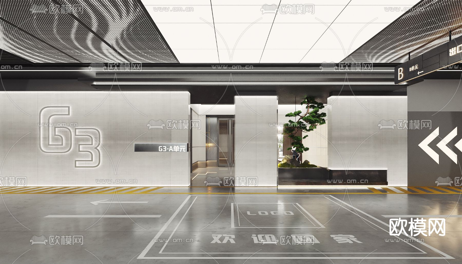 地库入口 停车场3d模型下载_ID14133462_3dmax免费模型-欧模网