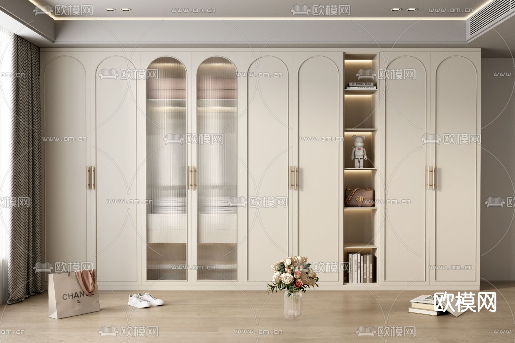 奶油风衣柜 衣橱3d模型下载