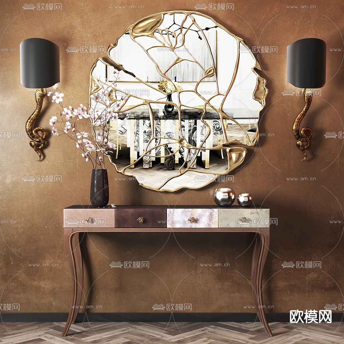 欧式端景条案3d模型下载（渲染图2）