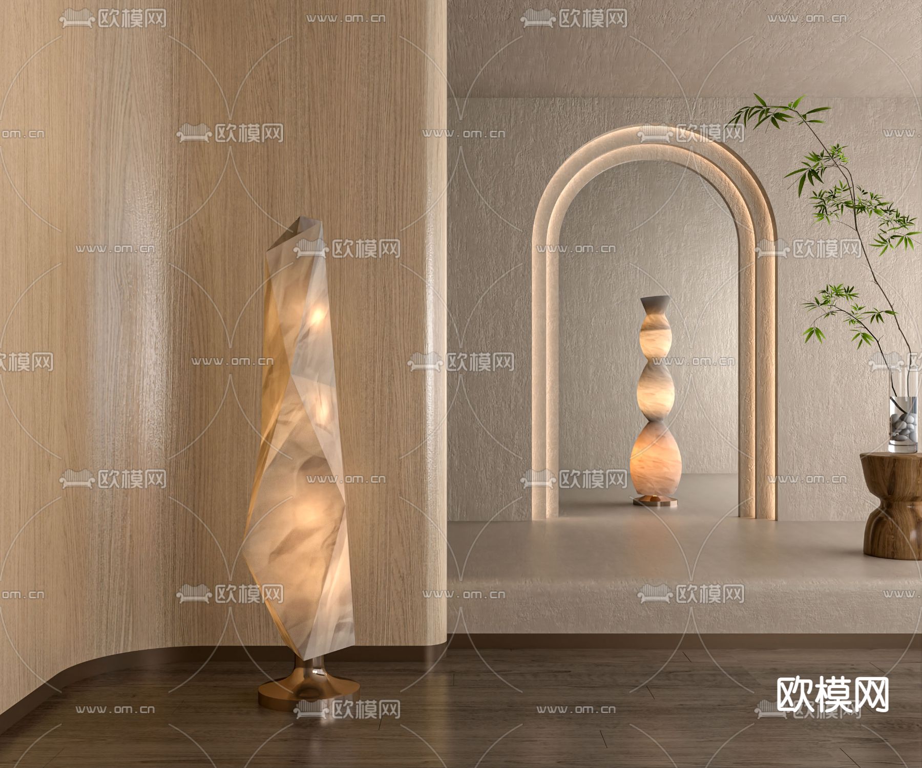 侘寂风落地灯su模型下载（渲染图1）