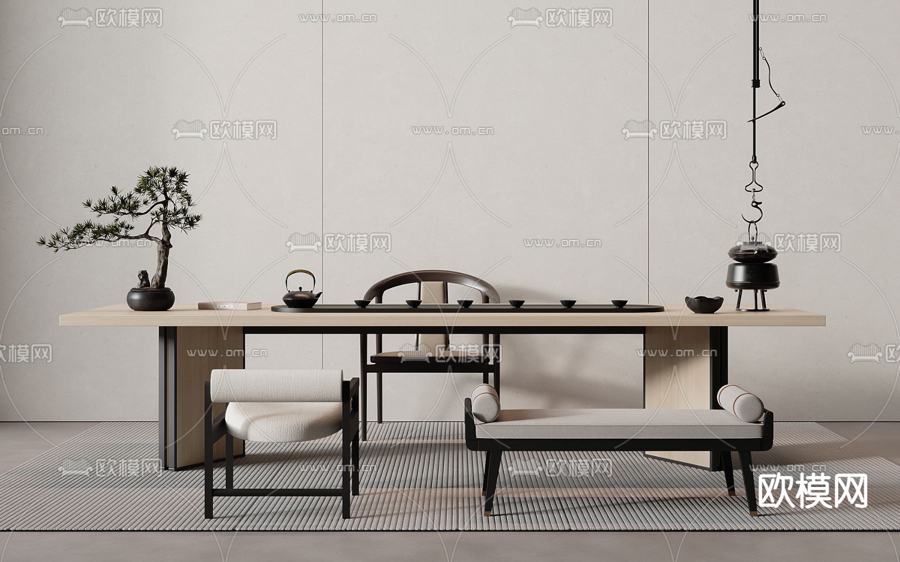 新中式茶桌 茶台3d模型下载