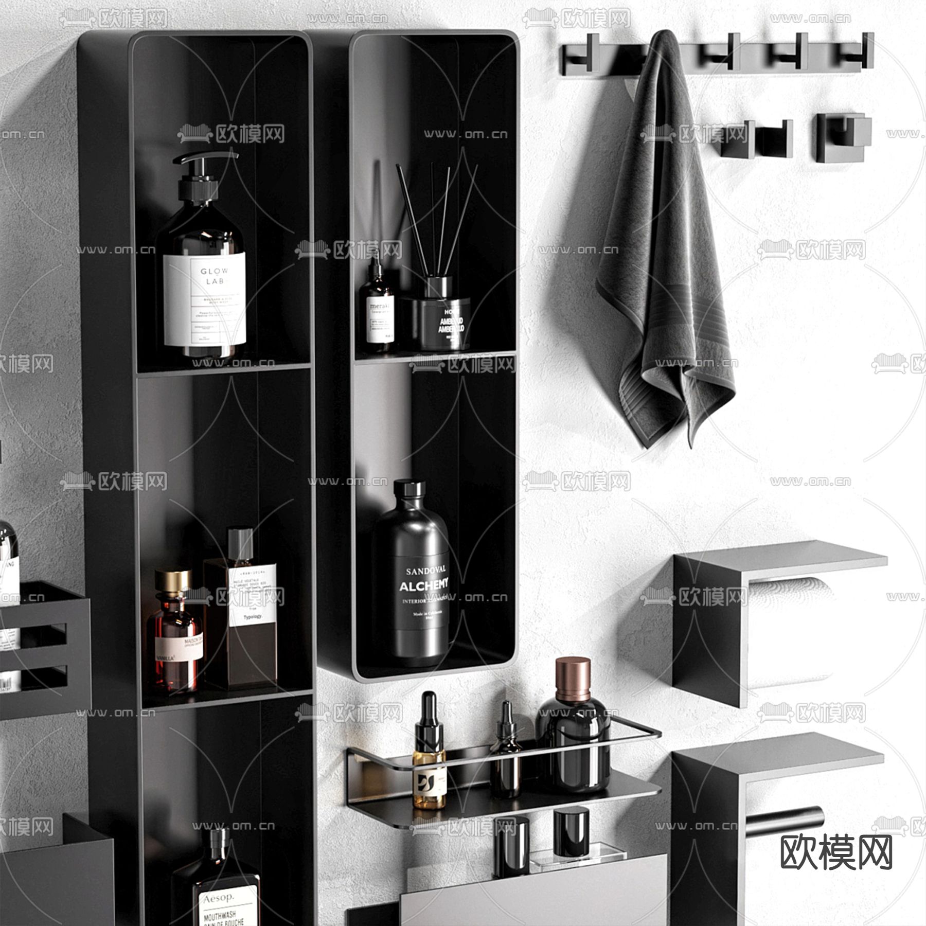 卫浴摆件 洗浴用品 毛巾架3d模型下载（渲染图3）