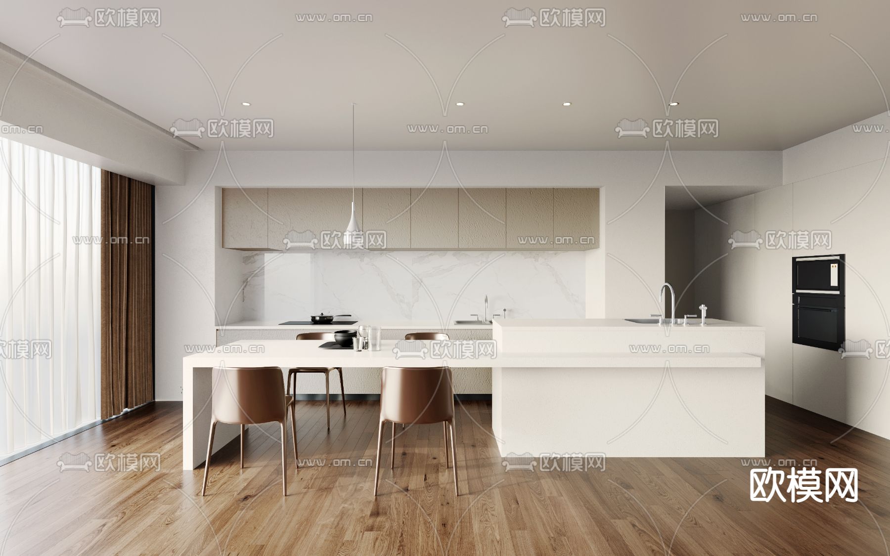 现代岛台厨房su模型下载（渲染图1）