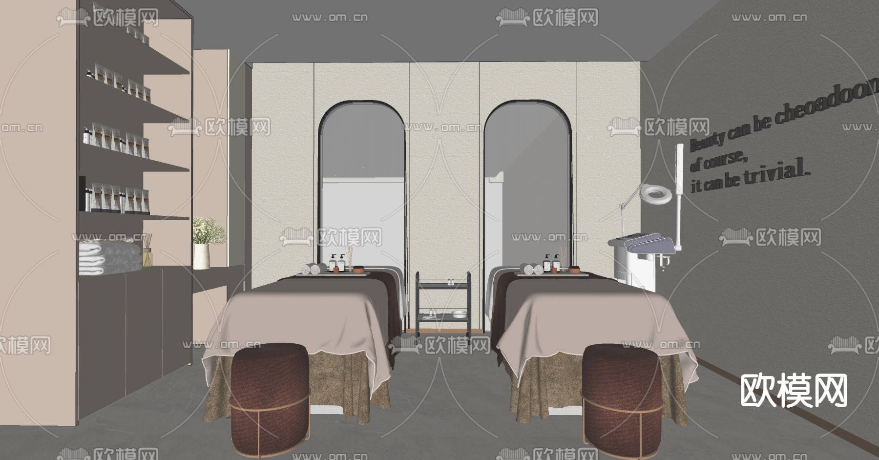 奶油风spa包房u模型下载（渲染图2）