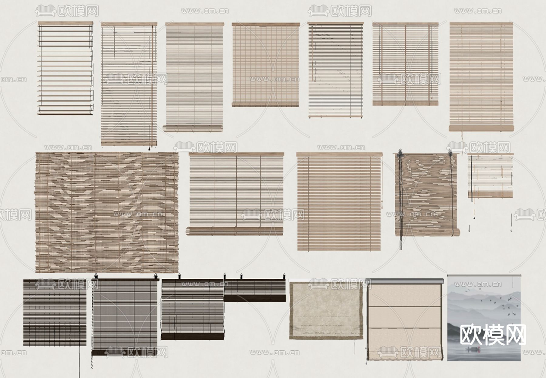 新中式竹帘 卷帘 拉帘su模型下载（渲染图2）