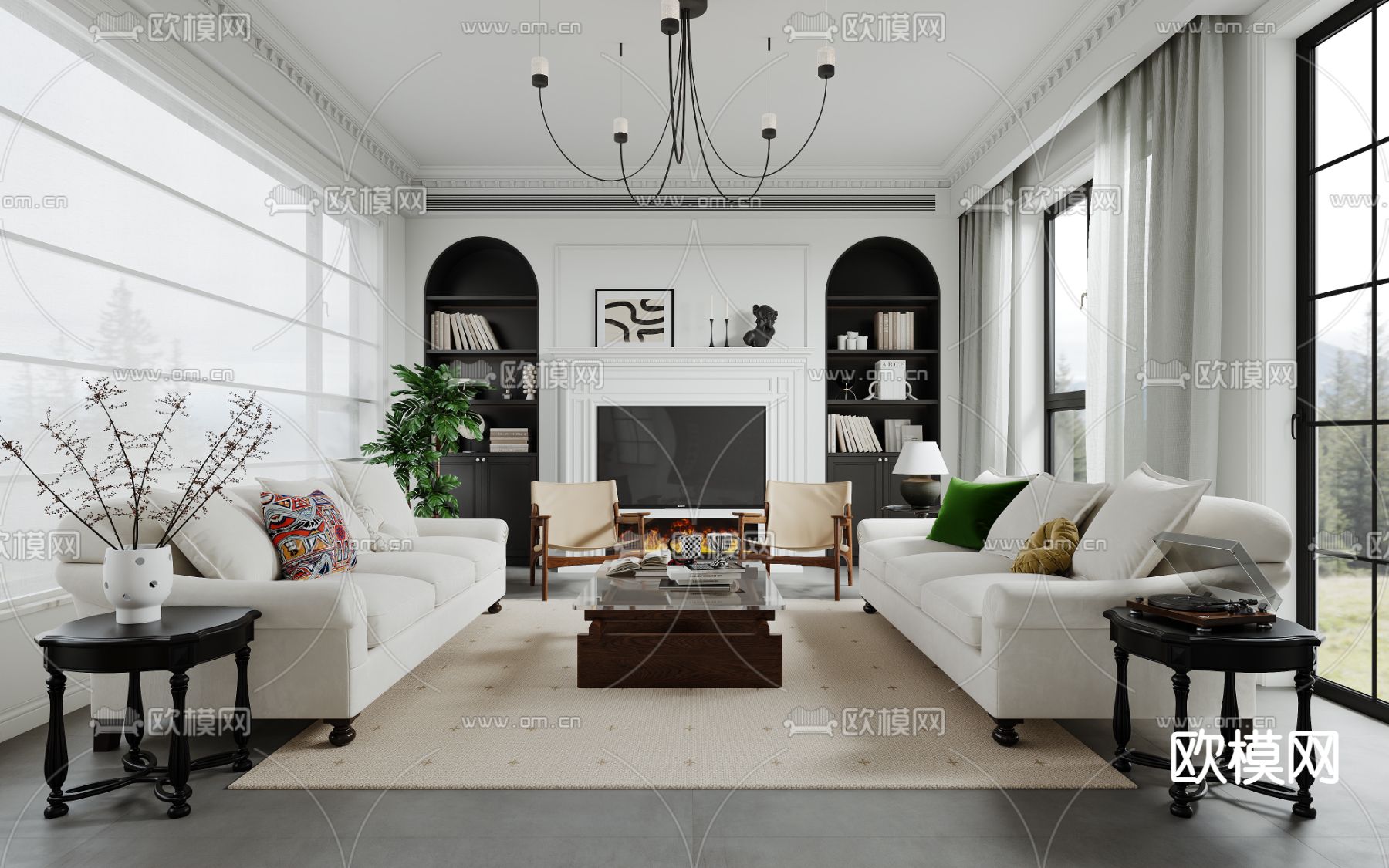 美式客厅3d模型下载（渲染图1）