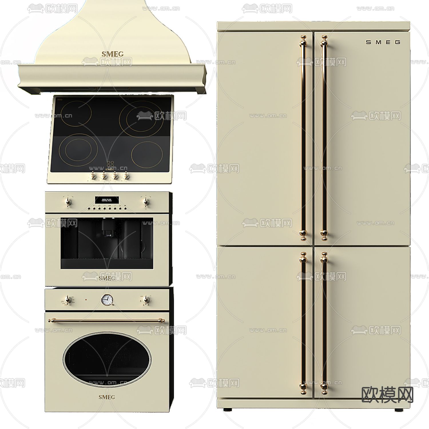 欧式油烟机 燃气灶 冰箱3d模型下载