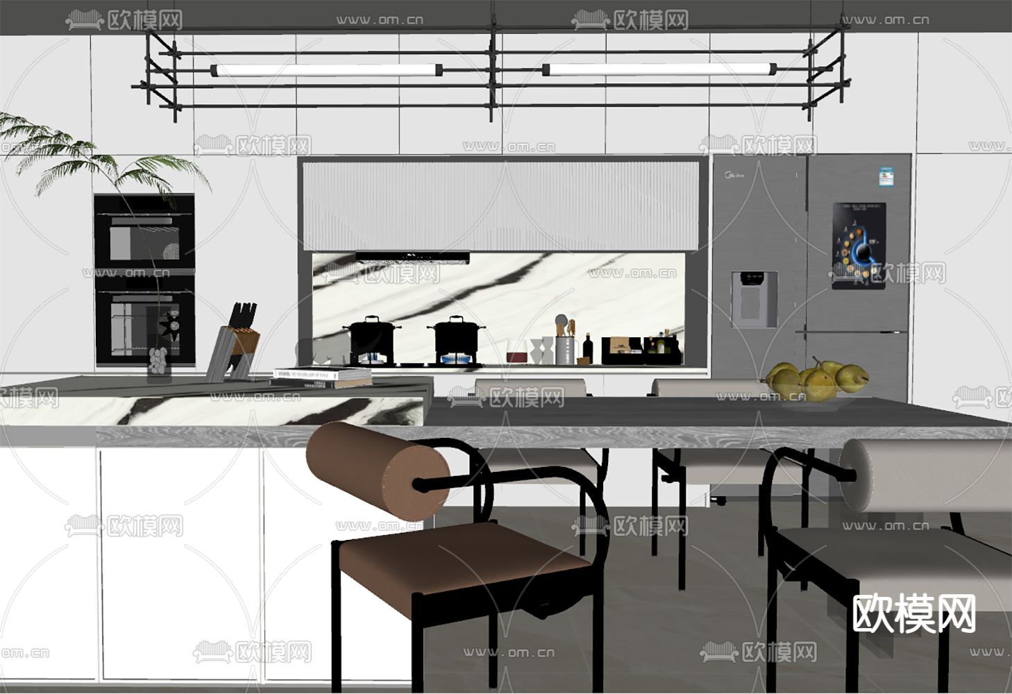 厨房橱柜 岛台su模型下载（渲染图2）